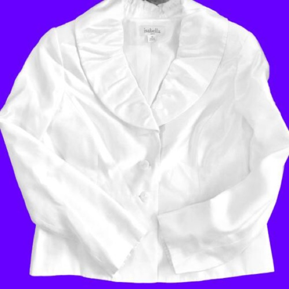 Isabella White Faux SilkShantung Pleat ShawlCollar Jacket Wedding Baptism Easter - Picture 2 of 6